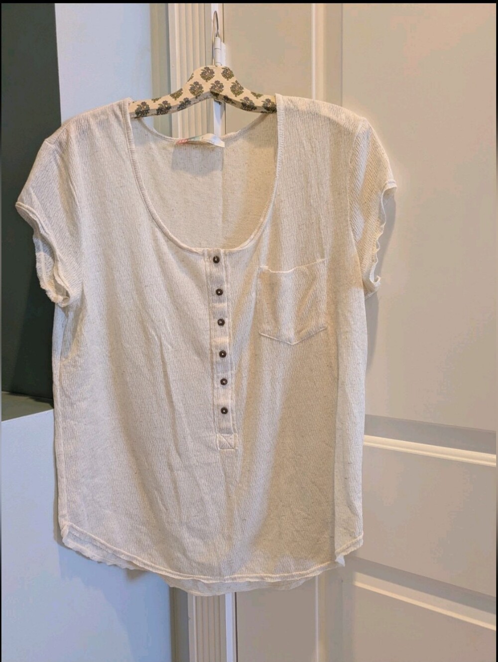 Free People Beach Button Tee Womens Size Large Ivory Cream Short Sleeve